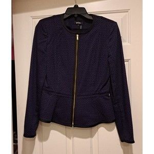 DKNY Women's Deep Blue w/ Black Patern Zip-Front Peplum Blazer Sz 4